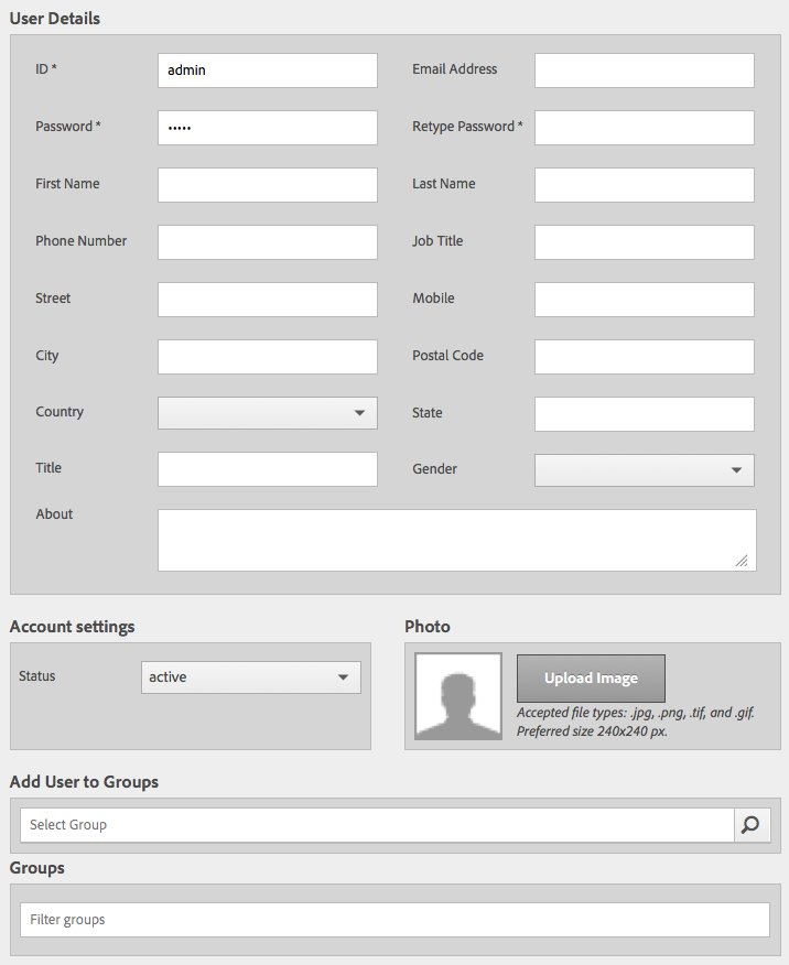 User Details form