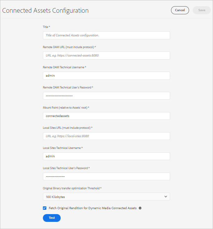 A typical configuration for Connected Assets functionality