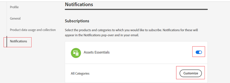 Notifications in Assets view