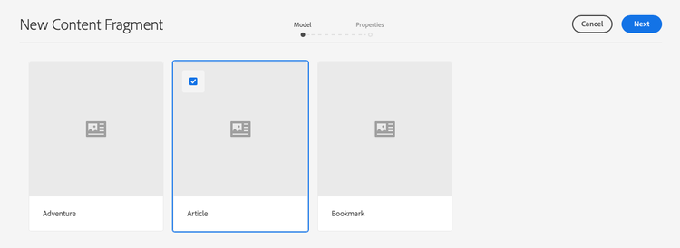 Select Content Fragment Model