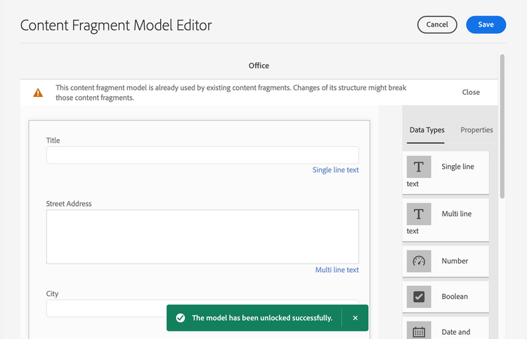 Edit - locked Content Fragment Model