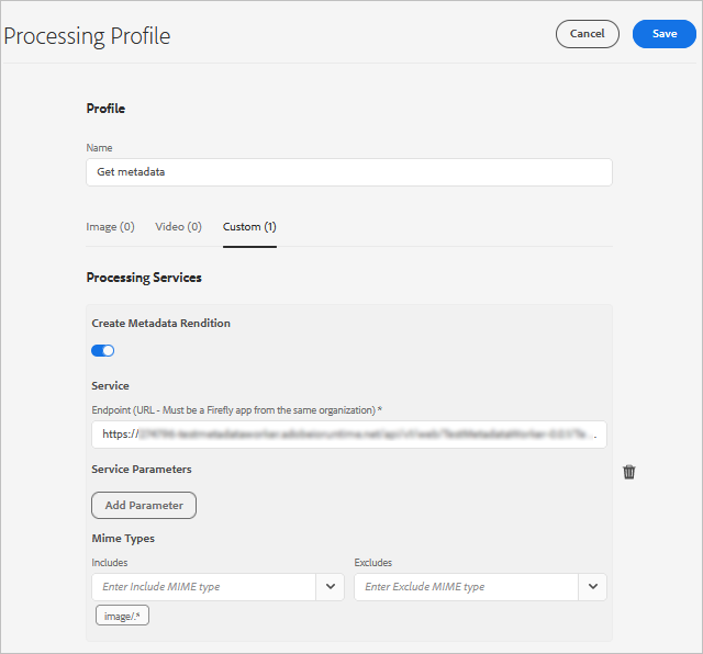 Metadata rendition in processing profile