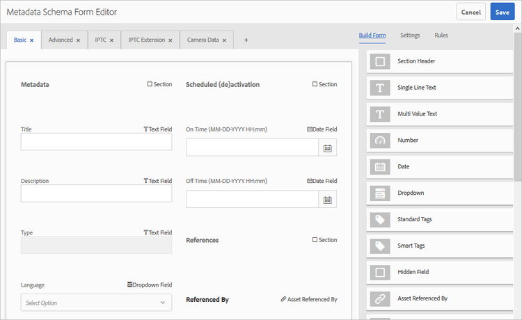 Metadata Schema Editor to customize asset Properties page