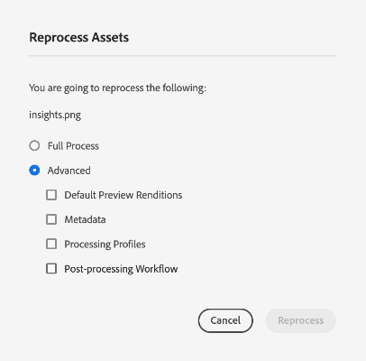 Advanced Reprocessing Assets Options