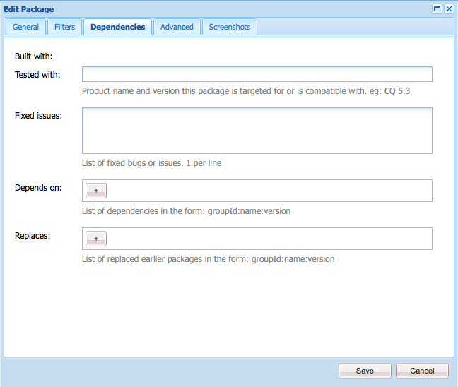 Dependencies tab