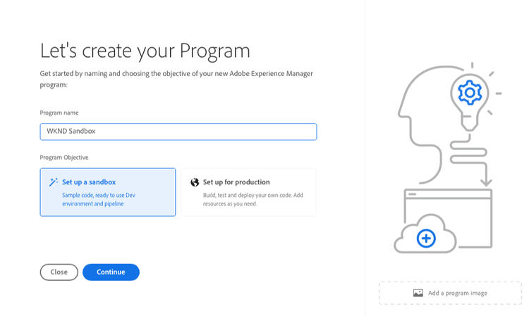 Create program dialog