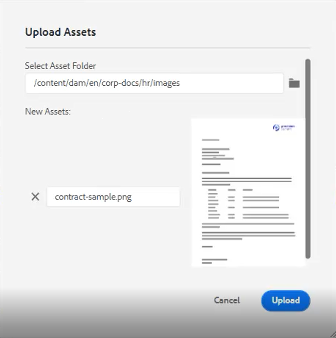 Upload Assets Dialog