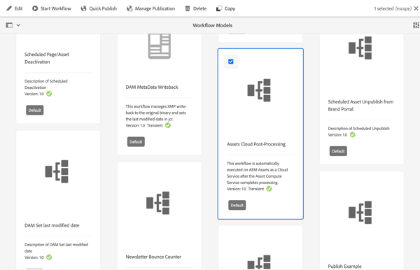 Select the Assets Cloud Post-Processing Workflow model