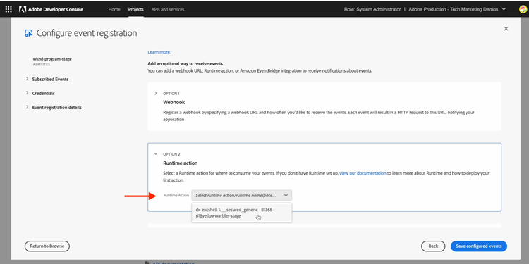 Runtime Action - Configure project