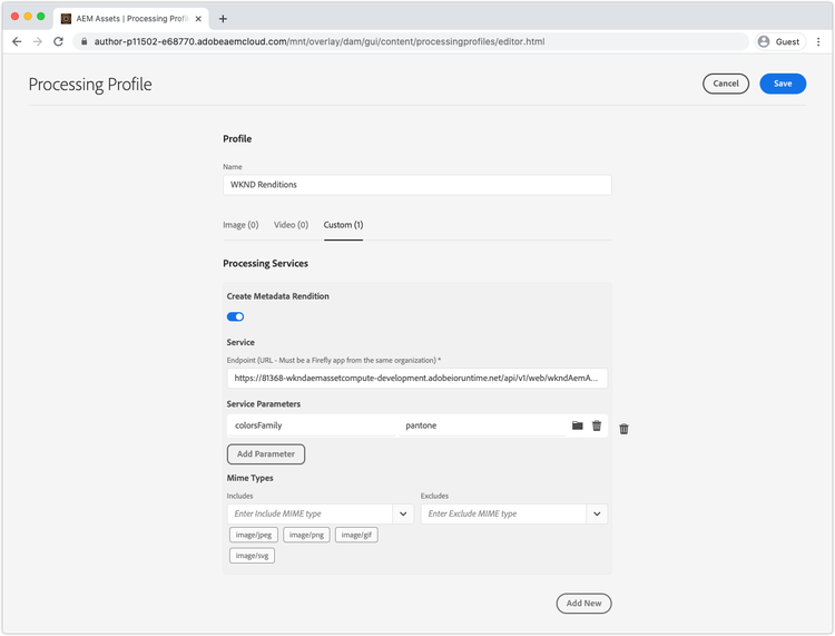 Processing profile