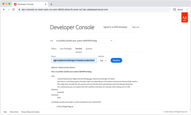 Developer Console - Servlets