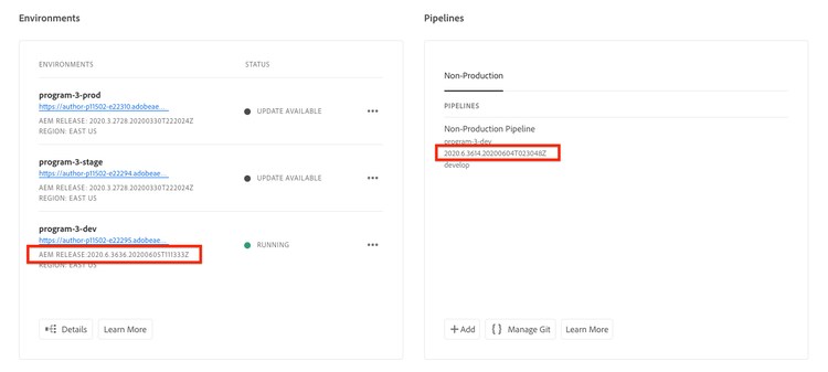 The Cloud Manager pipeline holds an old AEM version