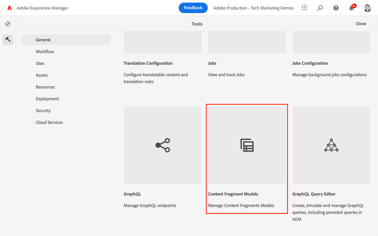 Navigate to Content Fragment Models