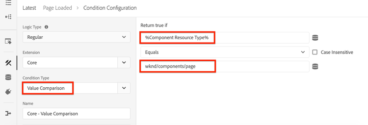 Condition Configuration for Page Loaded Rule