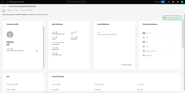 The Profiles Detail workspace with Customize profile details highlighted.