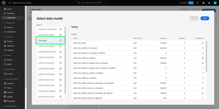 The Select data dialog.