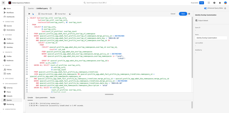 The Query Editor with your chosen insight SQL prepopulated.