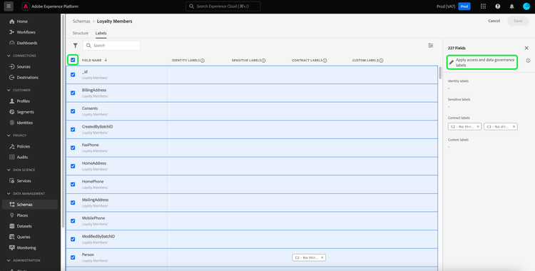 Image showing the pencil icon being selected from the schema labels view