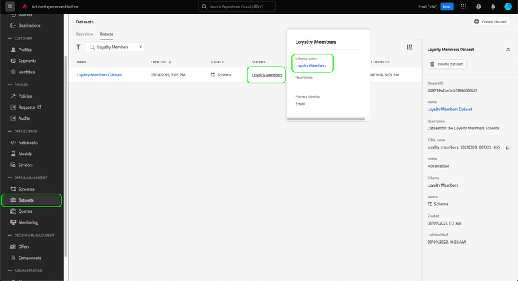 Image showing a link to a dataset's schema