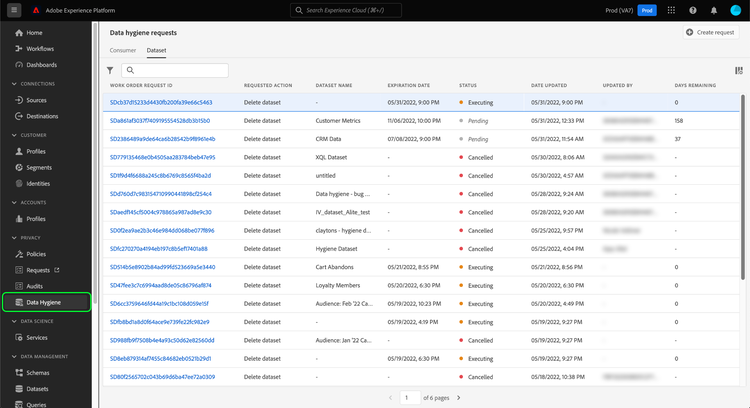 Image showing the Data Lifecycle workspace in the Platform UI