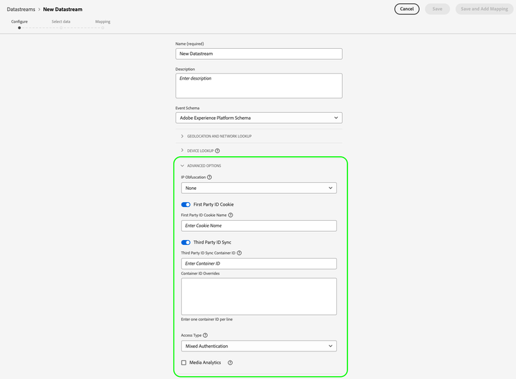 Advanced configuration options