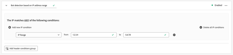 Bot detection rule based on IP range.