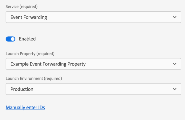 Event Forwarding section of the datastream configuration screen.