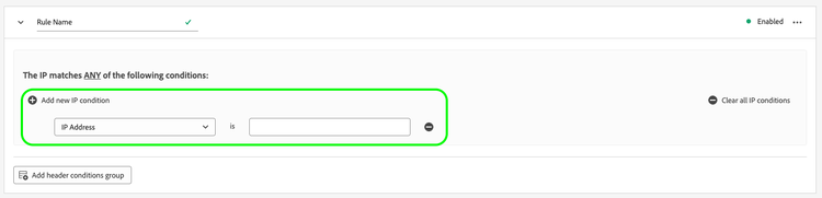 Bot detection rule screen with the IP address field highlighted.