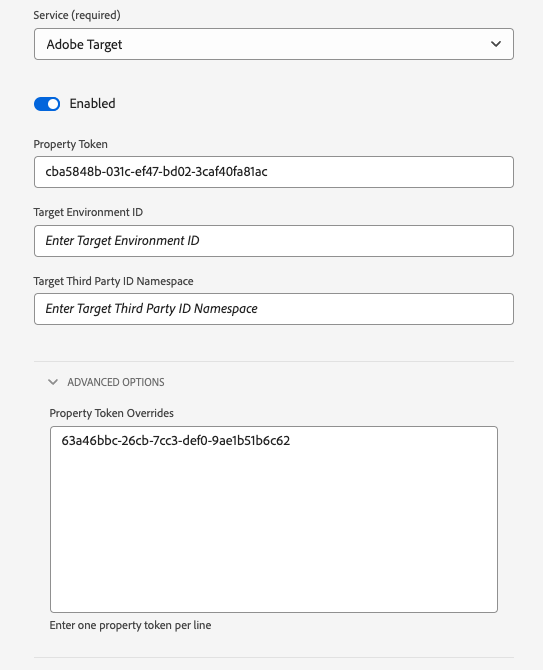 Adobe Target datastream settings.