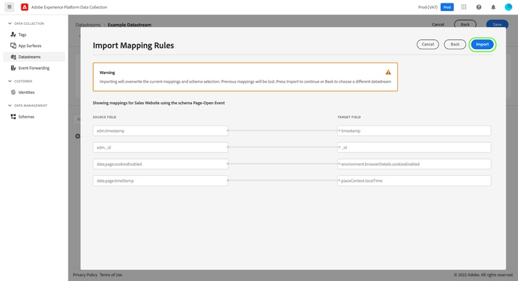 Mapping rules to be imported.