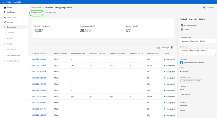 Dataflow runs view