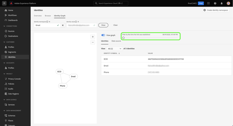 The graph viewer timestamp slider adjusted to the first established new link.