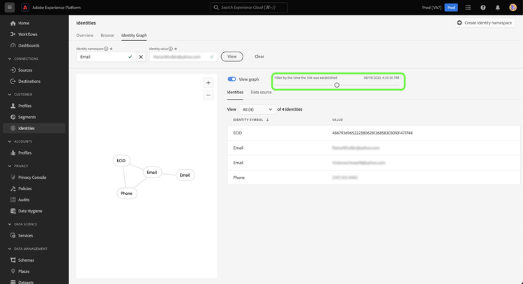 The graph viewer timestamp slider adjusted to the last established new link.