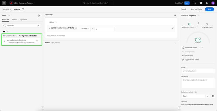 The Segment Builder is displayed, showing a computed attribute as part of the segment definition composition.