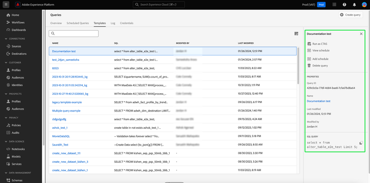 The details panel in the queries workspace with the query ID highlighted.