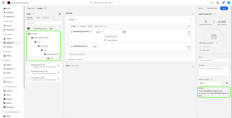 UI displaying segmentation parent org