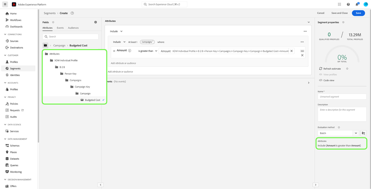 UI displaying segmentation parent org