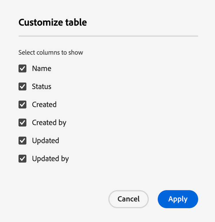 The attributes that can be displayed for the Composition section.