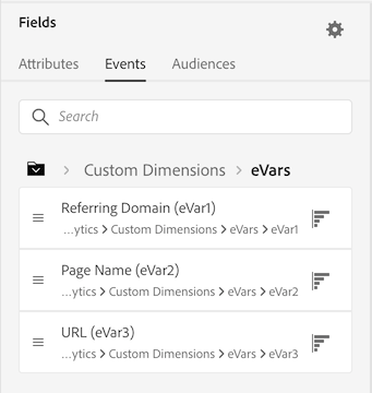 An image showing how generic variables (eVars) are mapped with a user friendly name.