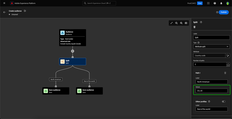 The values you want to split the attributes by are added.