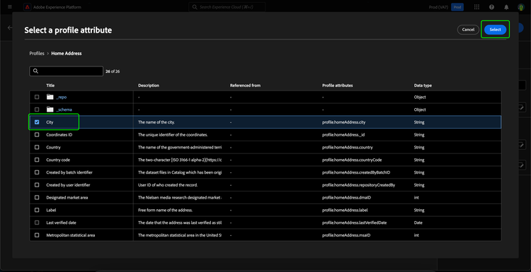 The attribute you want to use as the source join key is highlighted.