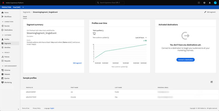 The segment definition details page is shown.