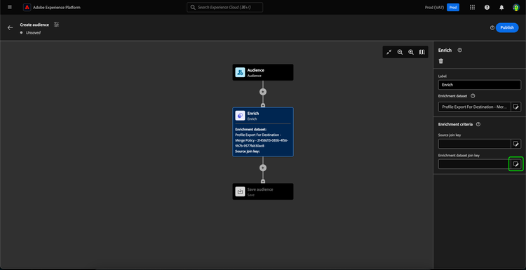 The filter icon for the Enrichment dataset join key is highlighted.