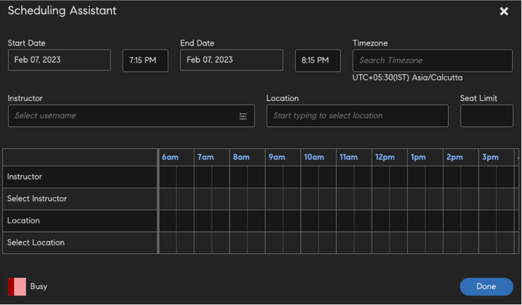 Scheduling Assistant screen