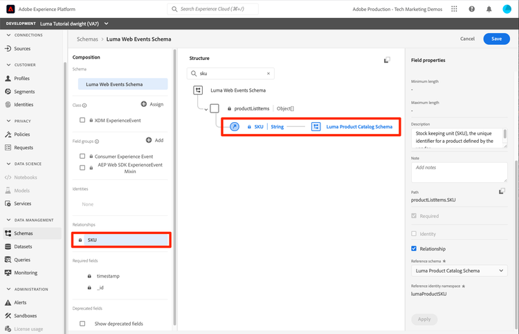 Relationship visualization in the schema editor