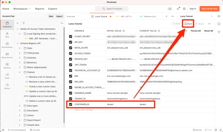 Change the CONTAINER_ID to tenant