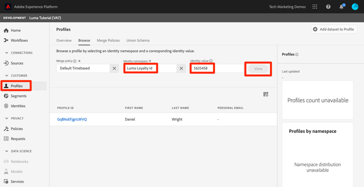 Confirm a profile from the dataset