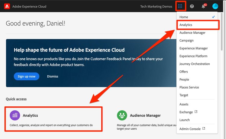 Log into Adobe Analytics