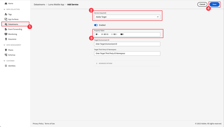 Add Target to datastream