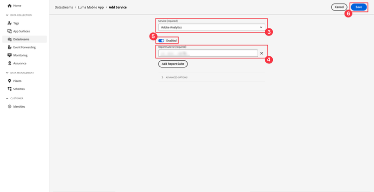 Add Adobe Analytics as datastream service